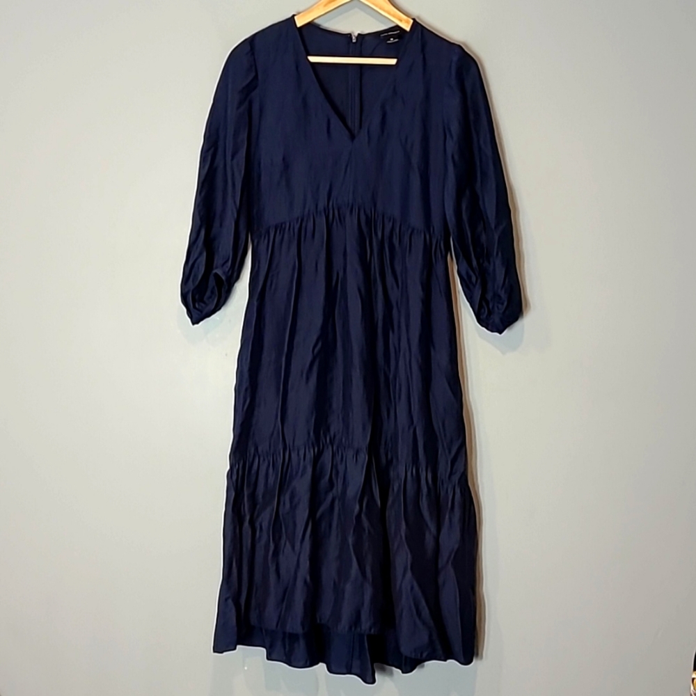 Club Monaco Tiered Dress Flowy Lyocell Babydoll Satin Blue Comfy Size 00 Luxury